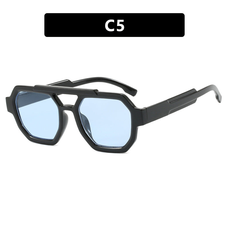 Double Beam Polygonal Pilot Sunglasses