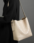 Genuine Leather Woven Tote Chic Spacious Shoulder  Crossbody Bag